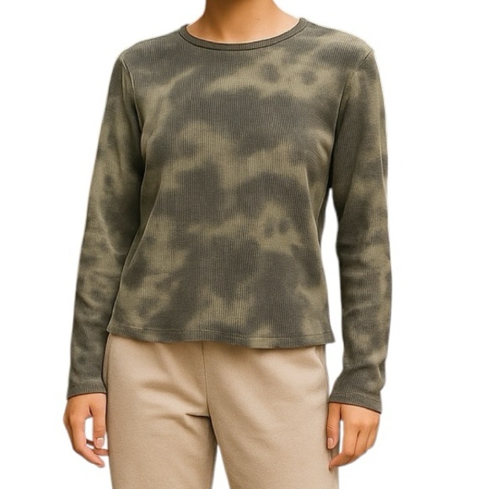 RDI Medium Tie Dye Green Long Sleeve Thermal Scoop Neck